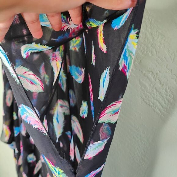 Xhilaration Boho Rainbow Color way Feather Print Open Front Cardigan - Picture 5 of 6